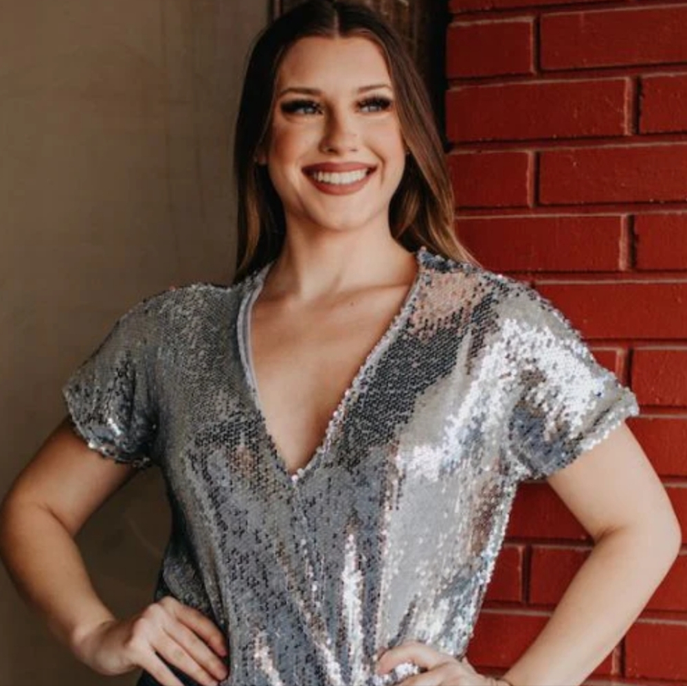 I&B Bodysuit Silver Sequin  Size M